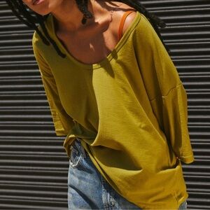 KOTO Drapey Wide Neck Tee Khaki Large